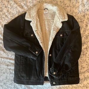 Topshop black denim/teddy jacket